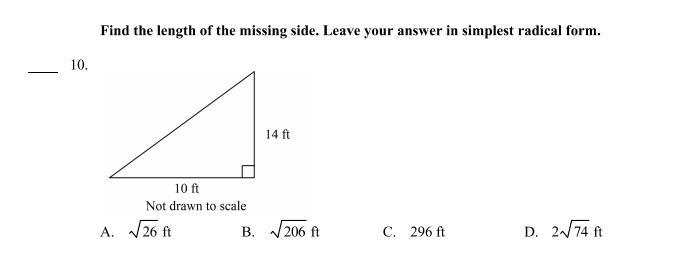 Find the length of the missing side. write your answer in simplest radical form!-example-1