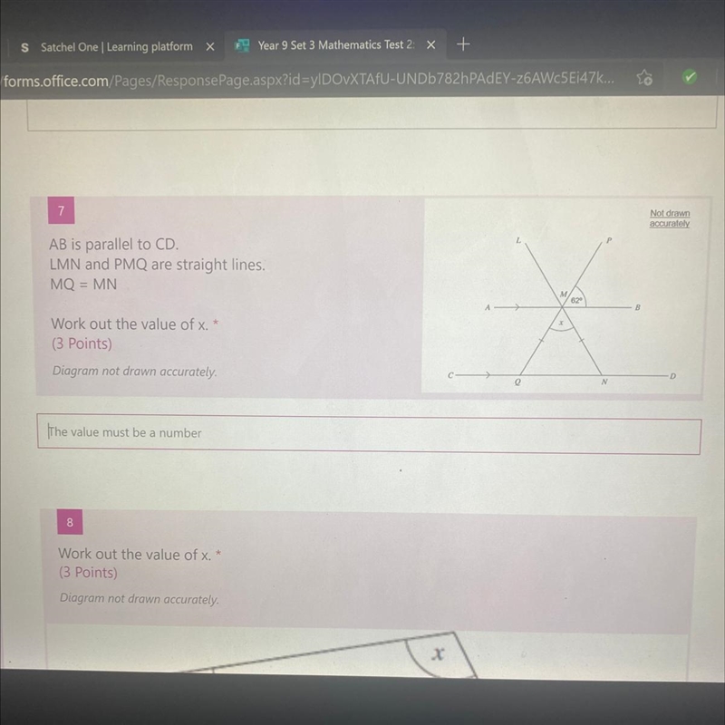 Not drawn accurately AB is parallel to CD. LMN and PMQ are straight lines. MQ = MN-example-1