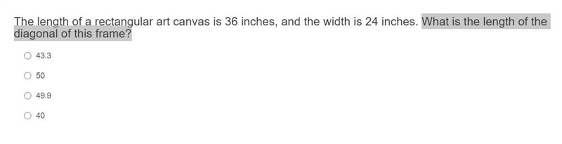 The length of a rectangular art canvas is 36 inches, and the width is 24 inches. What-example-1