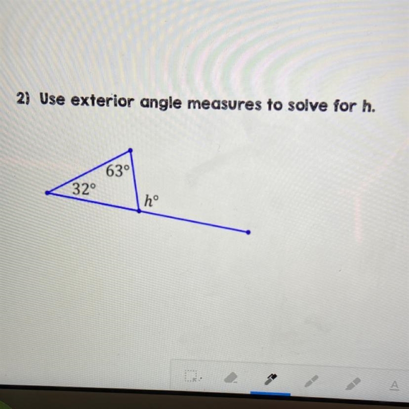 Use exterior angle measures to solve for h-example-1