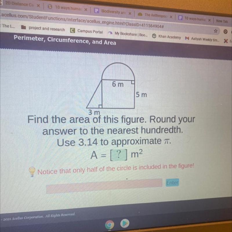 6 m 5 m 3 m Find the area of this figure. Round your answer to the nearest hundredth-example-1