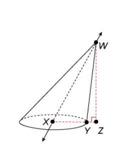 If XY is 4 m and WZ is 9 m, the exact volume of the cone is ___π square meters.-example-1