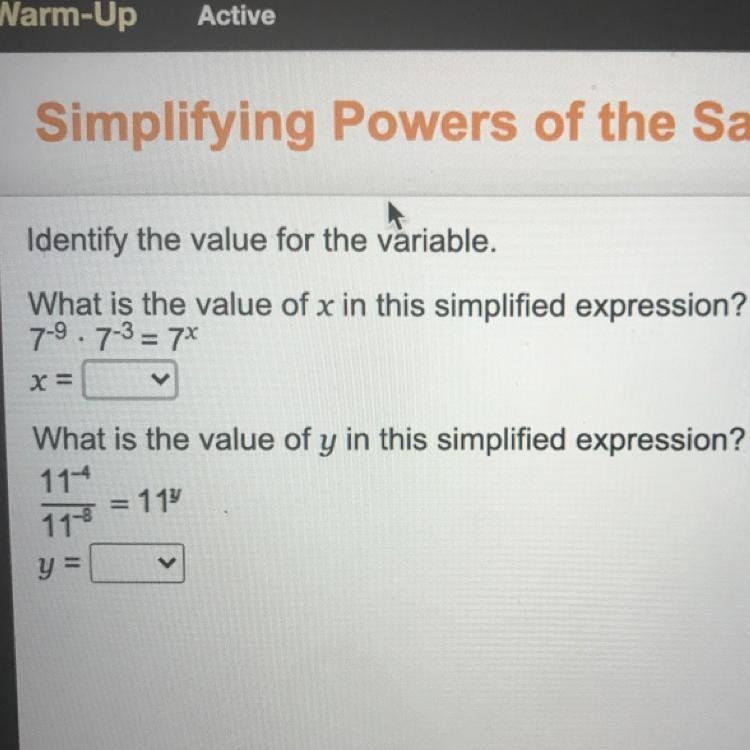 Identify the value for the variable. What is the value of x in this simplified expression-example-1