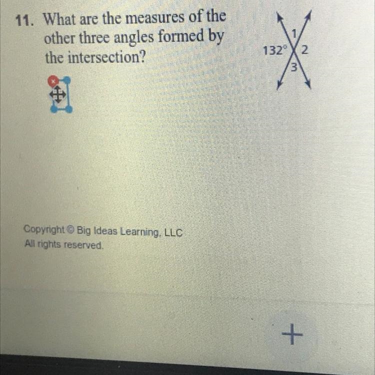 What are the measures of the other three angles formed by the intersection?-example-1