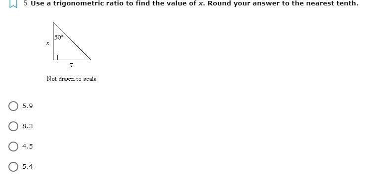 Use a trigonometric ratio to find the value of x. Round your answer to the nearest-example-1