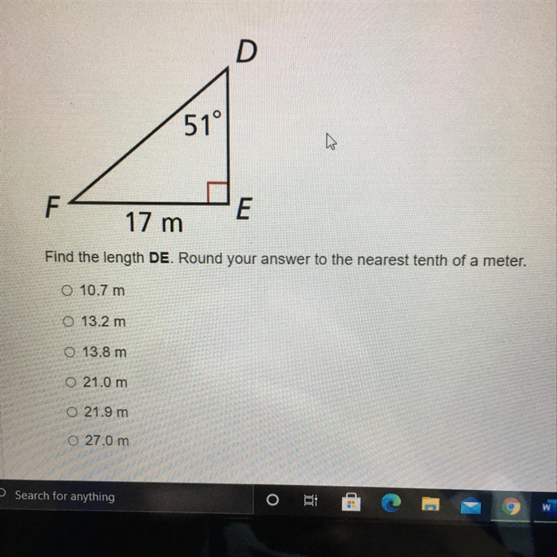 Find the length DE. Round your answer to the nearest tenth of a meter-example-1