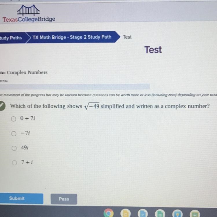 Which of the following shows - 49 simplified and written as a complex number?-example-1