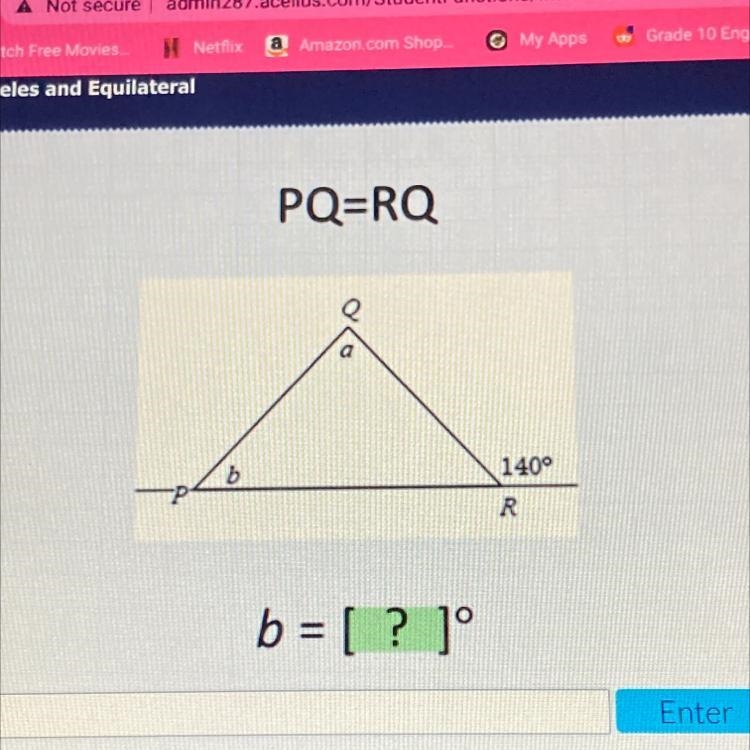 PQ=RQ b 140° P R b = [? ]° pls help me besties-example-1