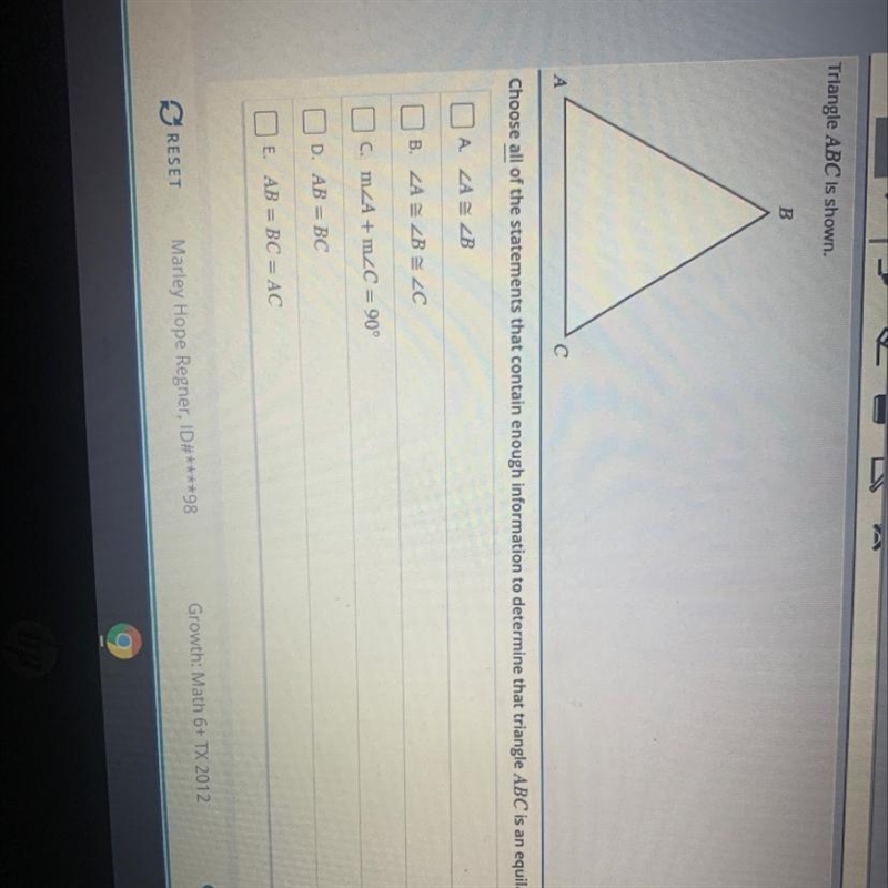 Choose all of the statements that contain enough information to determine that triangle-example-1