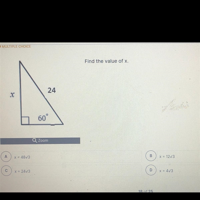 30-60-90 triangle ... find the value of x?-example-1