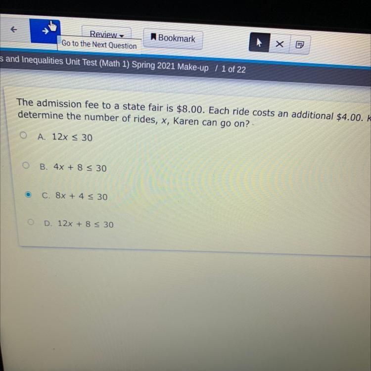 The admission fee to a state fair is $8.00. Each ride costs an additional $4.00. Karen-example-1