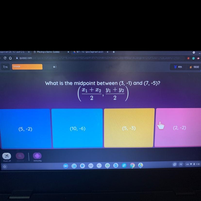 What is the midpoint between (3,-1)and(7,-5)-example-1