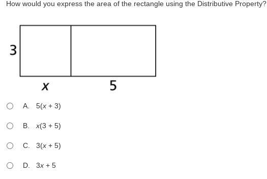 How would you express the area of the rectangle using the Distributive Property?-example-1