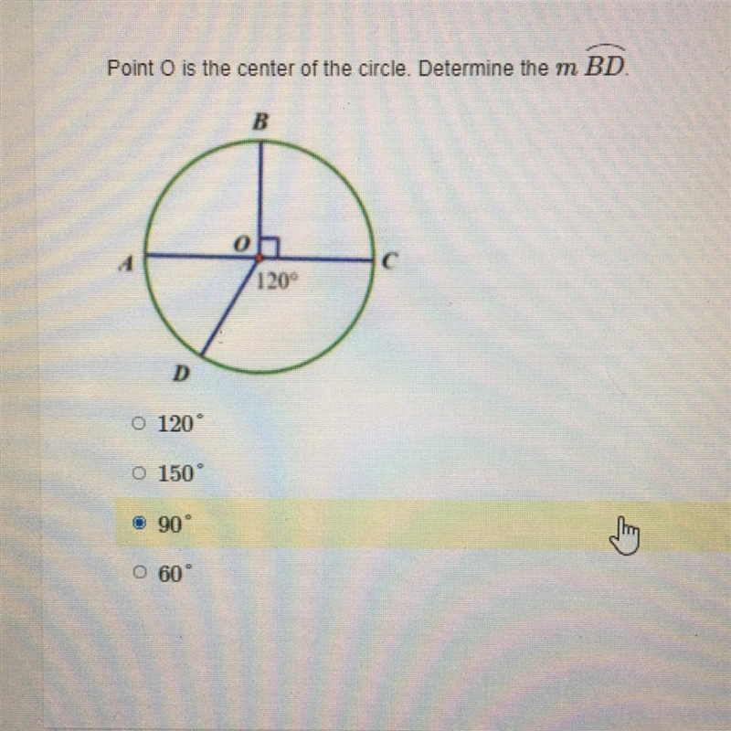 Point O is the center of the circle. Determine the m BD.-example-1