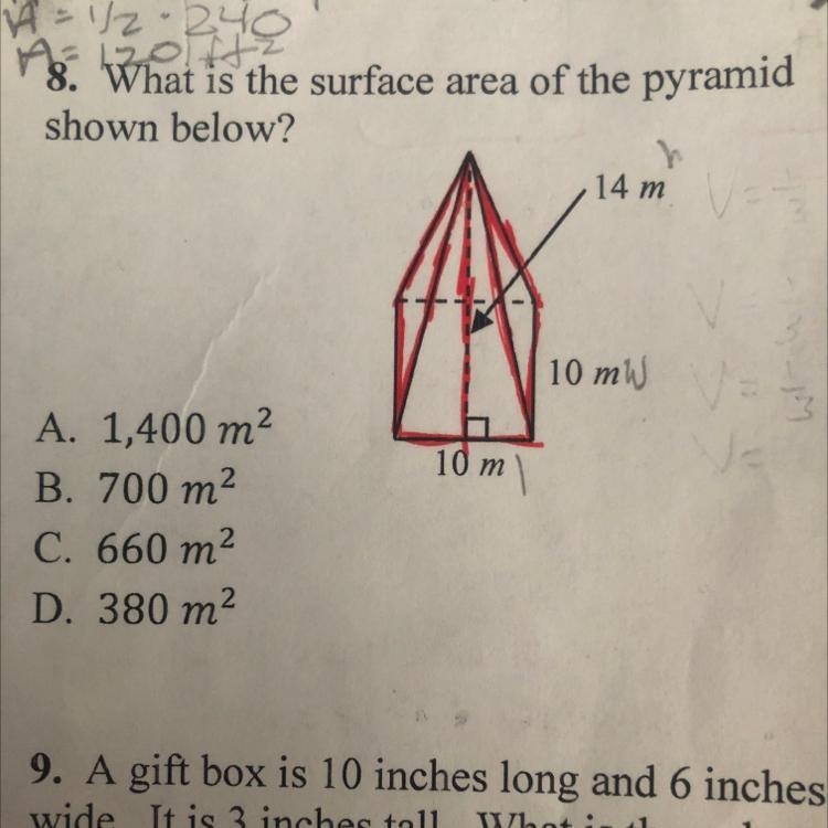 8. What is the surface area of the pyramid shown below?-example-1