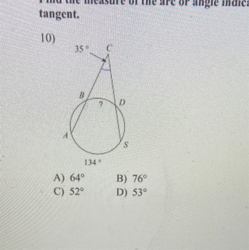 Find the measure of the arc or angle indicated-example-1