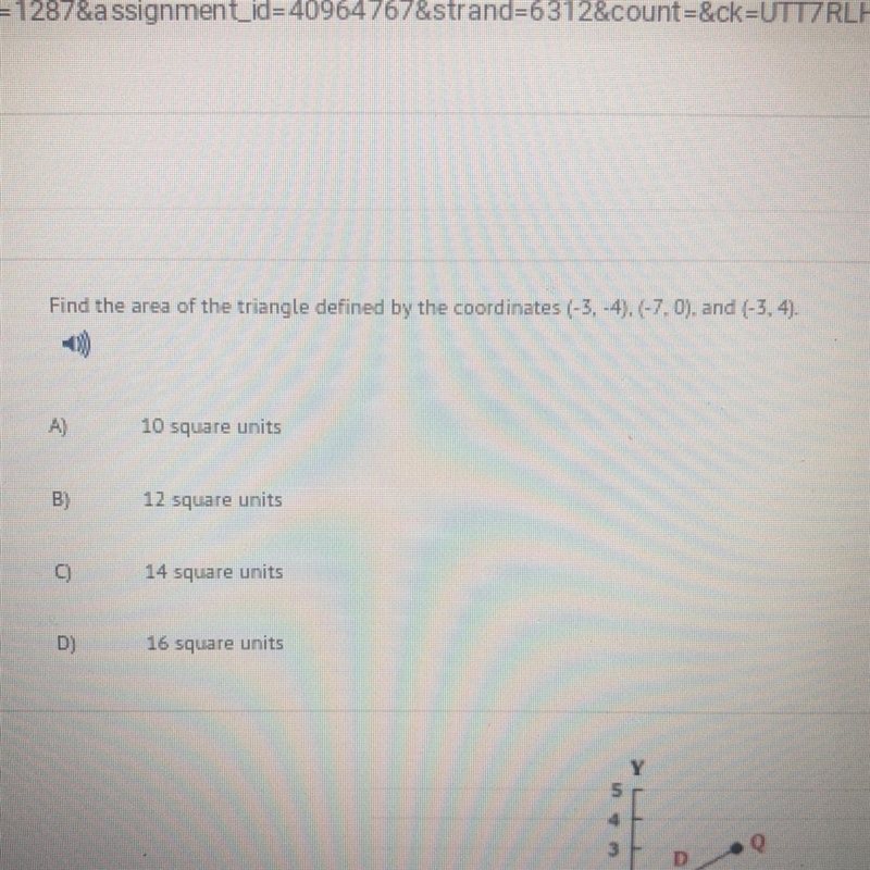 Find the area of the triangle defined by the coordinates (-3,-4), (-7.0), and (-3, 4).-example-1