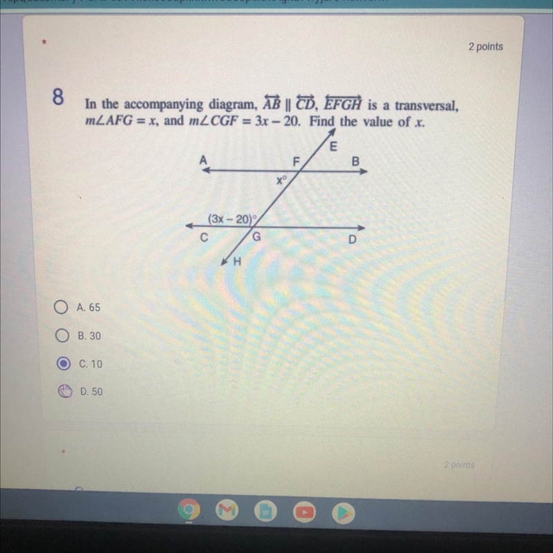 A. 65 B. 30 C. 10 D. 50-example-1