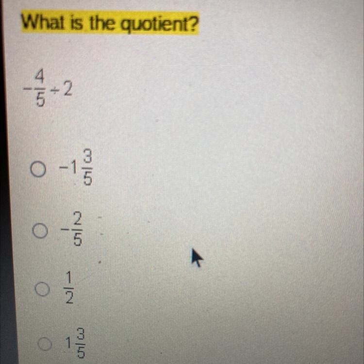 IT KEEPS SHOWING SOME LANGUAGE FOR THE DIVISION SYMBOLS What is the quotient? 4 2 5 다. 0 1 -2 UN-example-1