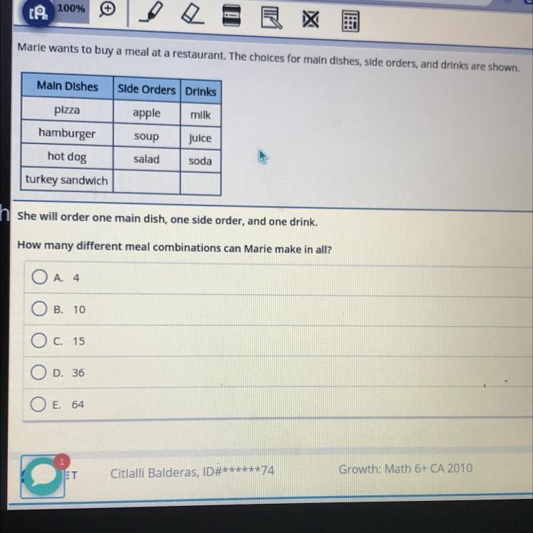 How many different meal combinations can she make in all-example-1