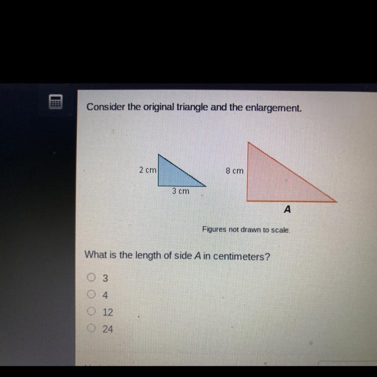 Consider the original triangle and the enlargement, 2 cm 8 cm 3 cm-example-1