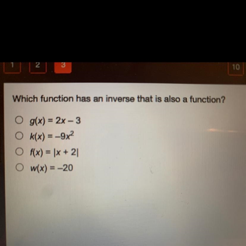 Which function has an inverse that is also a function?-example-1