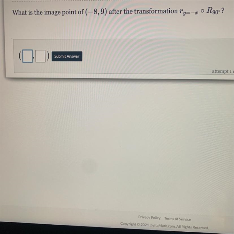 What is the image point of (-8,9) after the transformation ry=-x O R90°?-example-1