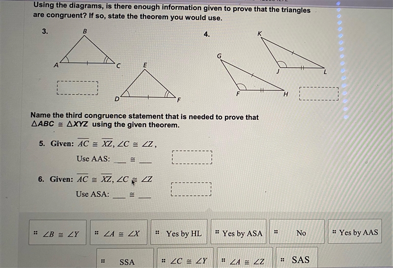 3&4. using the diagrams, is there enough information given to prove that the triangles-example-1