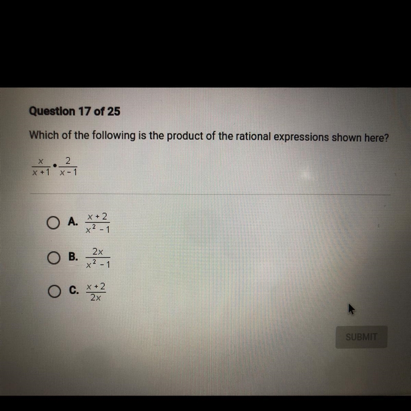 Which of the following is the product of the rational expressions shown here? X/(x-example-1