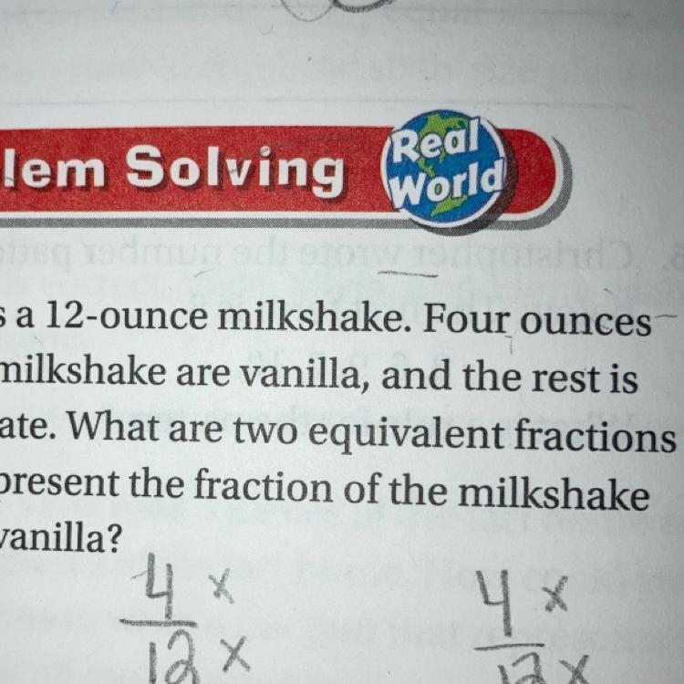 What are two equivalent fractions for 4/12??-example-1