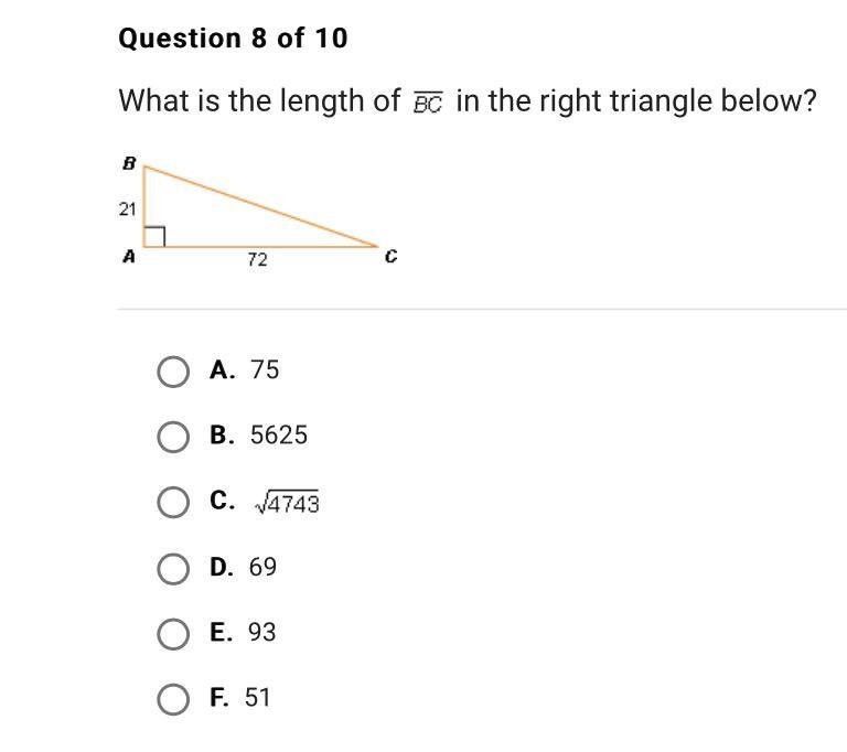 What is the length of bc in the right triangle below?-example-1