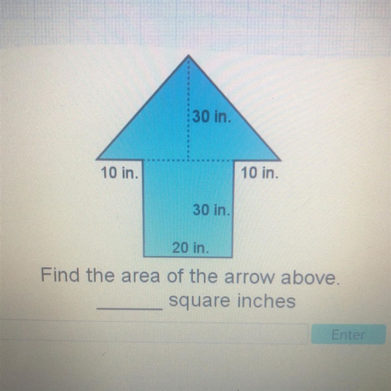 30 in. 10 in. 10 in. 30 in 20 in Find the area of the arrow above. square inches-example-1