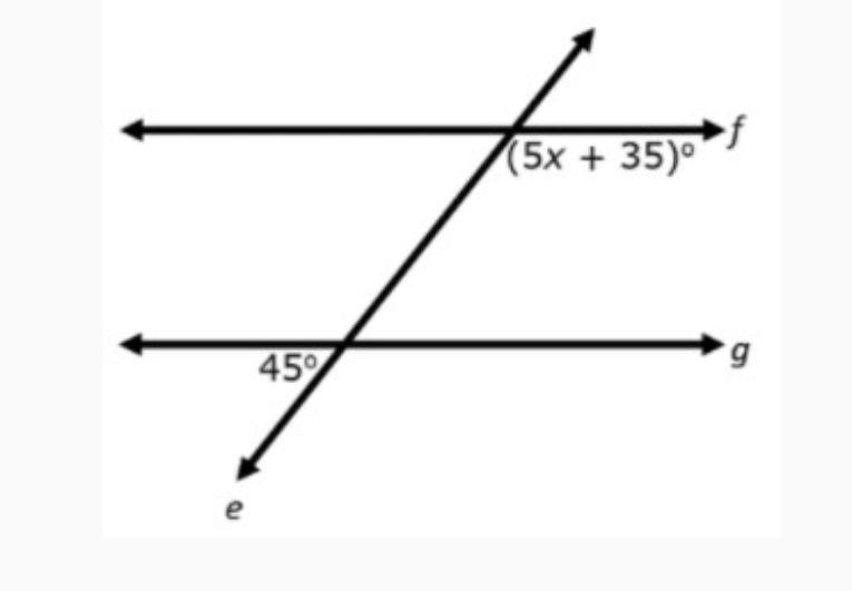 In the diagram, line f is parallel to line g, and line e intersects line f and g. What-example-1