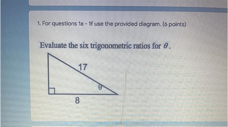 Evaluate the six trigonometric ratios for ø. I need sin, cos, tan, csc, sec, and cot-example-1