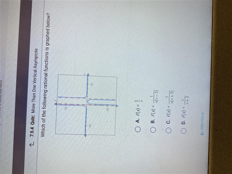 Which of the following rational functions is graphed below?-example-1