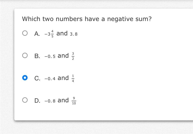 Which two numbers have a negative sum?-example-1