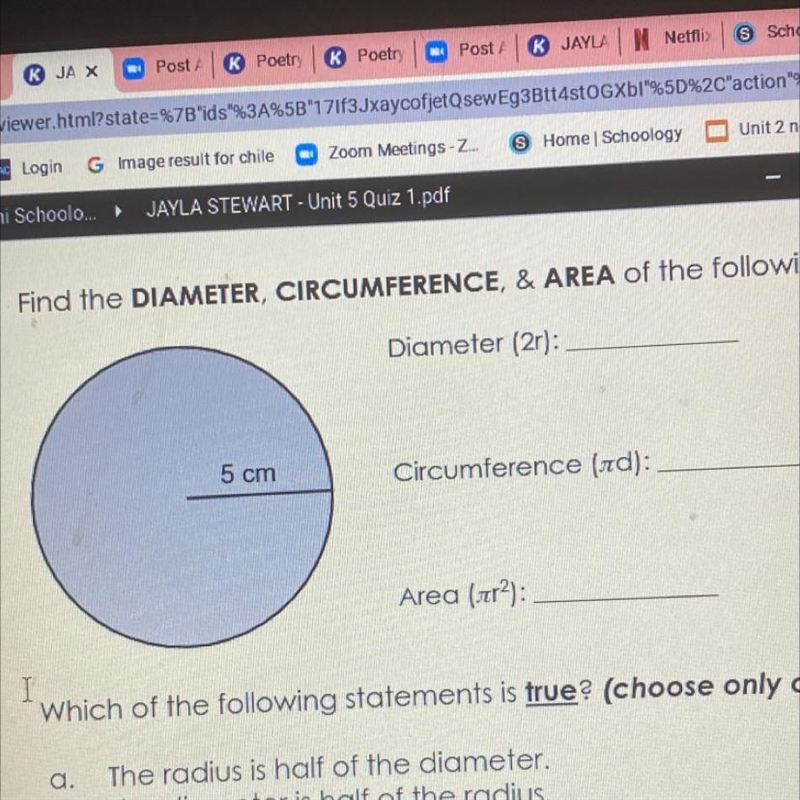 How can you find the diameter of this circke-example-1