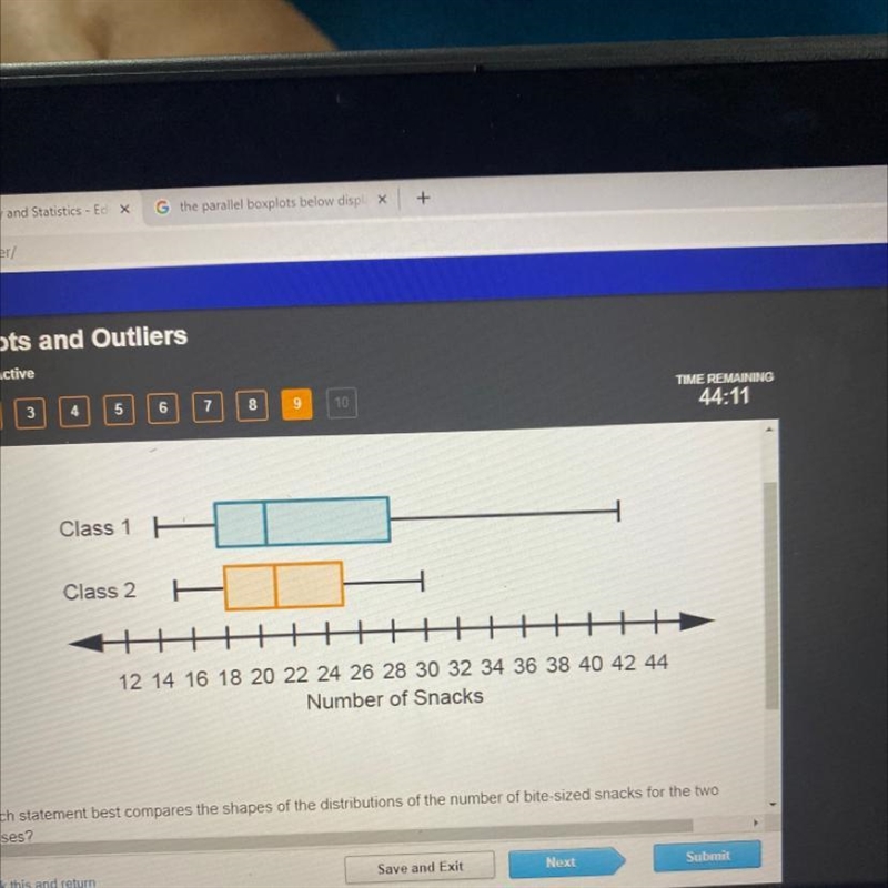 The parallel boxplots below display the number of bite-size snacks that students could-example-1