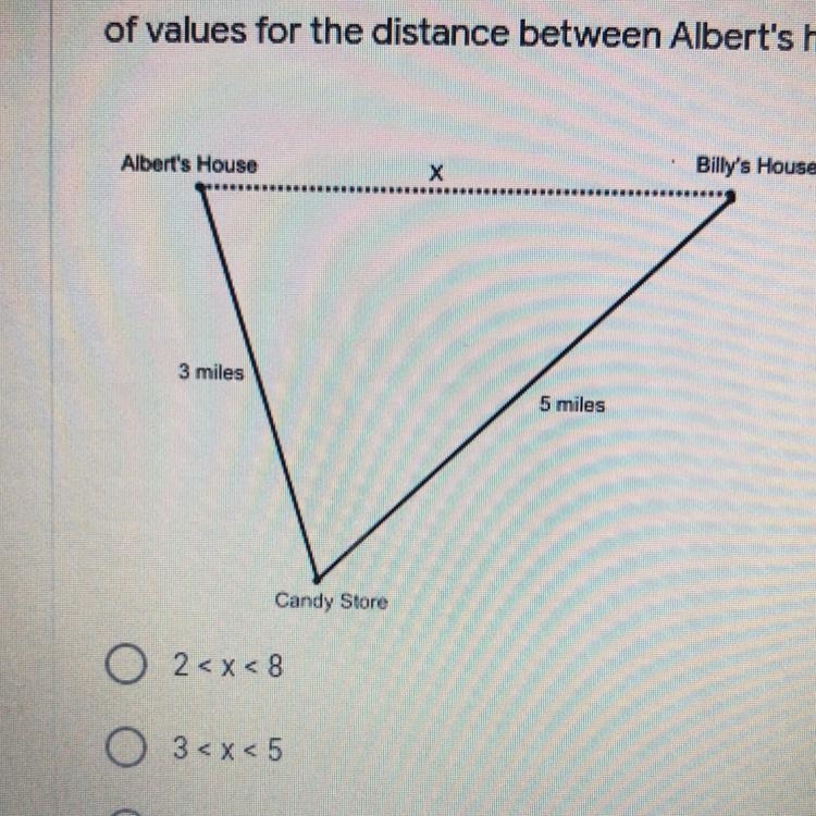 Albert's house, Billy's house and the candy store form a triangle as shown below. If-example-1