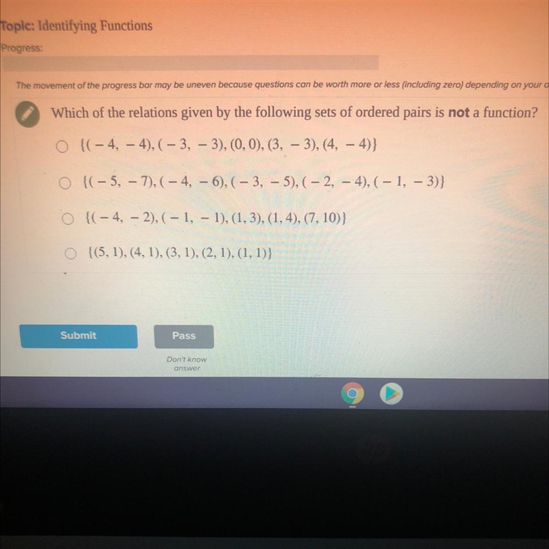 Which of the relations given by the following sets of ordered pairs is not a function-example-1