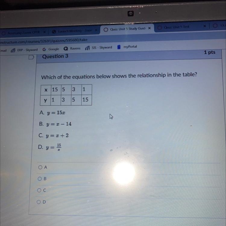 Which of the equations below shows the relationship in the table-example-1