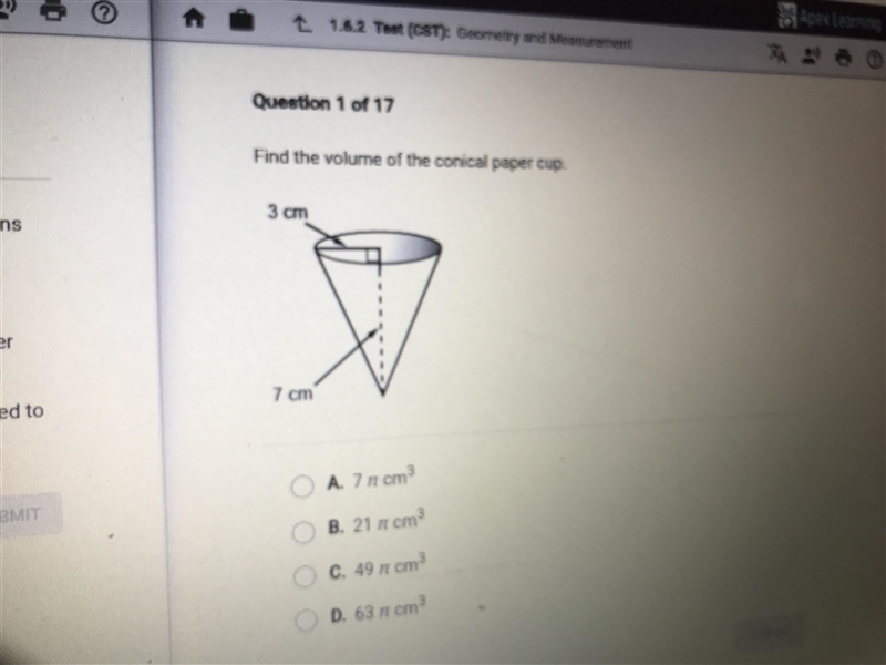 WILL GIVE 20 BRANLY : find the volume of the conical paper cup-example-1