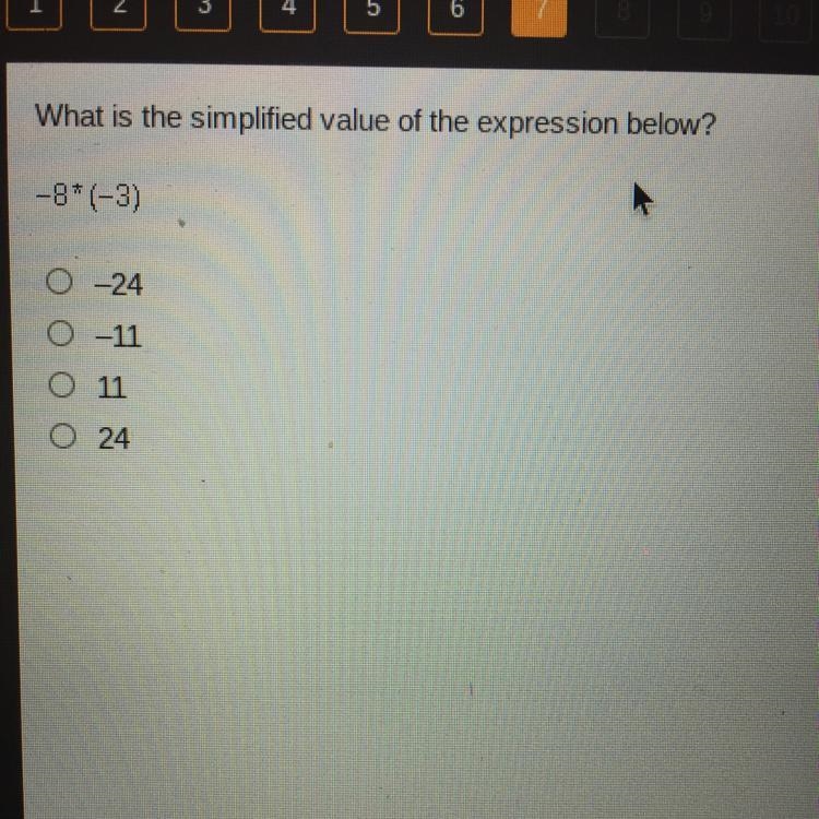 What is the simplified value of the expression below? -8*(-3)-example-1