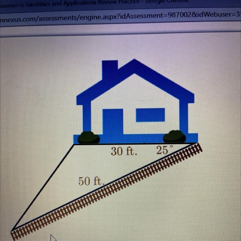 Use the image to answer the question. A landscaper is building a triangular garden-example-1