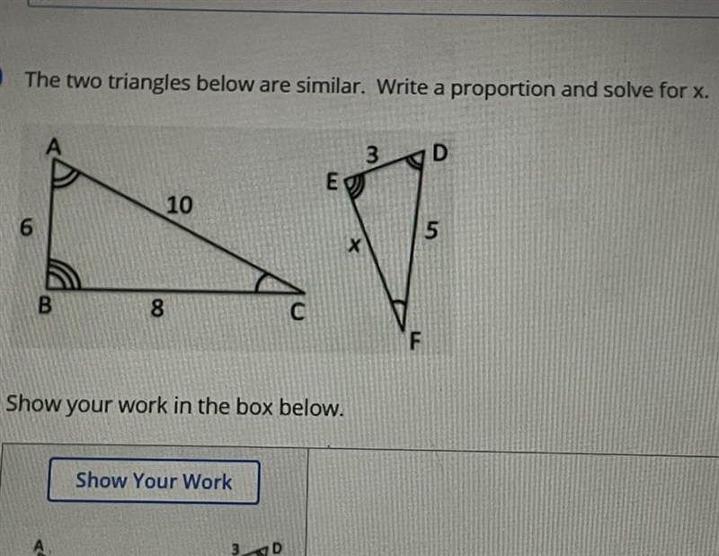 Write a proportion. What is x in the image above-example-1