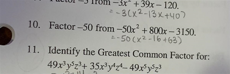 question 11 : I need help can someone just tell me what the gcf is because i think-example-1