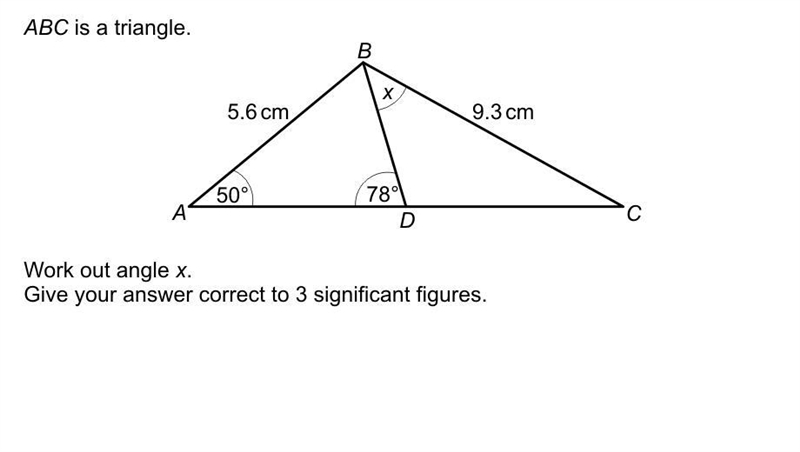 ABC is a triangle. Work out angle x-example-1