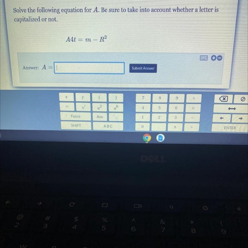 Solve the following equation for A. Be sure to take into account whether a letter-example-1