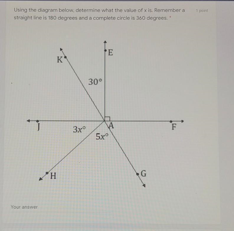 Using the diagram below, determine what the value of x is. Remember a straight line-example-1