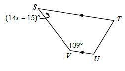 If the quadrilateral below is a trapezoid, find: x=-example-1